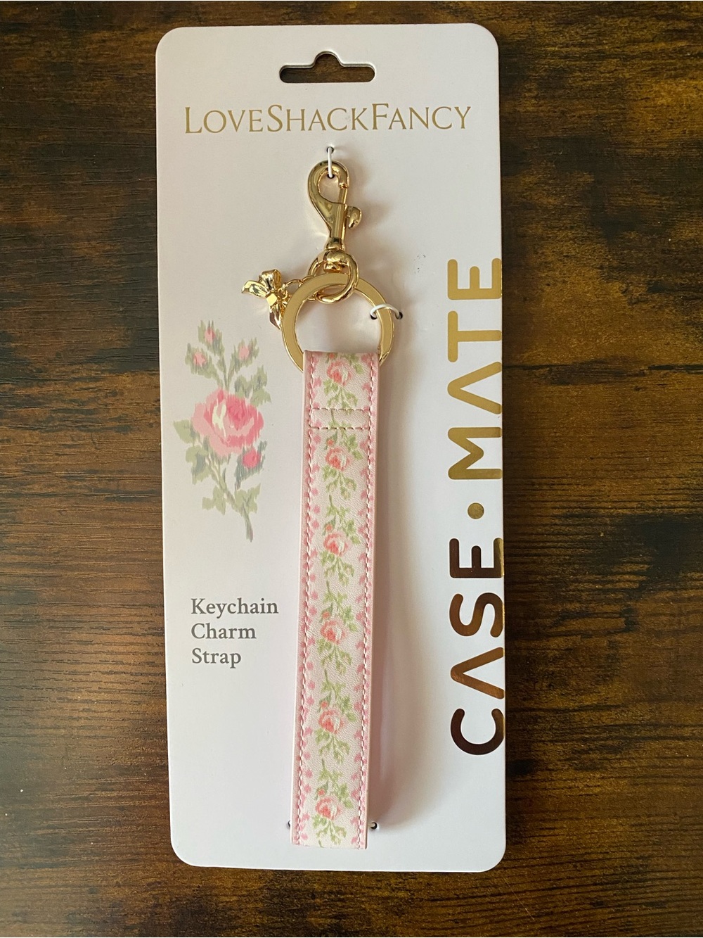 🔑💗LoveShackFancy x Target - White & Pink Case-Mate Keychain w/Gold Bow Charm💗🔑